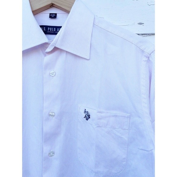 US POLO ASSN Button Down Dress Shirt Pink Striped Mens 170/88A 39 Size Small - Picture 2 of 4